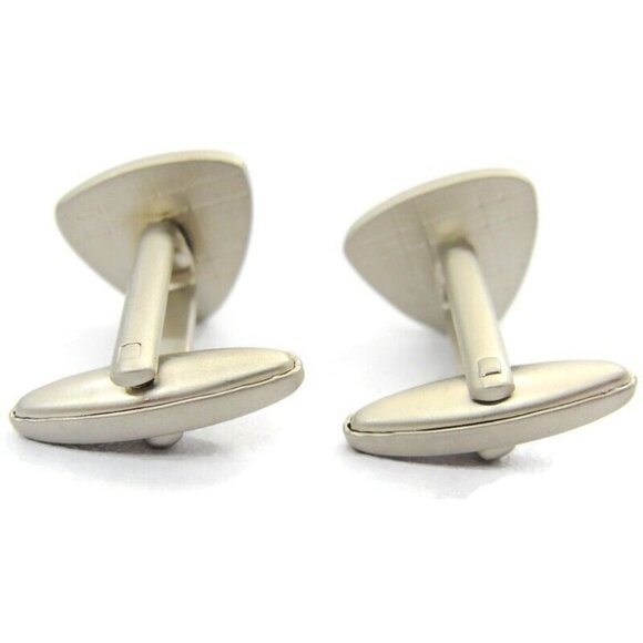 Puffed Triangle Cufflinks Grey Flat Silver Tone Shirt Accessories Wedding Vtg - Picture 5 of 9